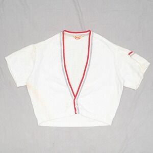 Vintage 50s 60s Laguna Terry Cloth Striped Beach Cardigan Mens Medium White